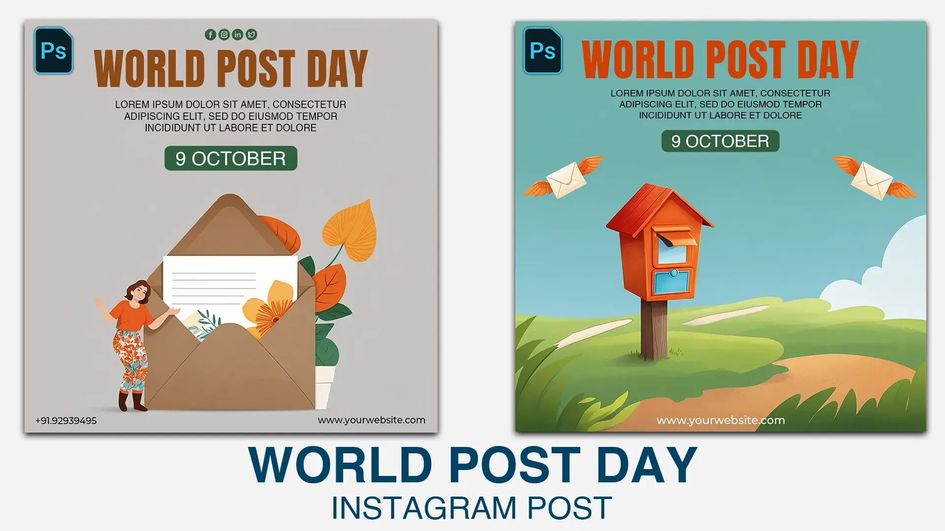 World Post Day Instagram Post Featuring a Rural Post Box with Flying Envelopes